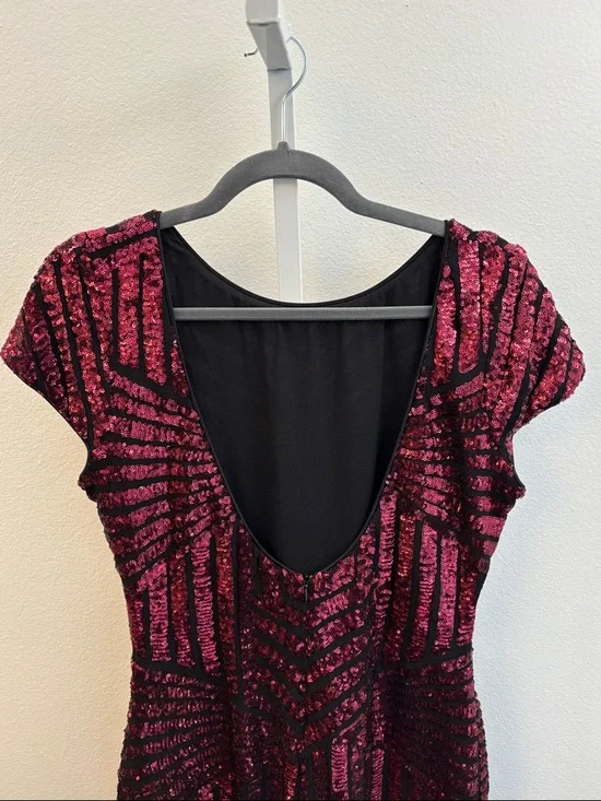 DRESS THE POPULATION TABITHA SEQUIN STRIPE MESH MINI-DRESS Size XL - Picture 5 of 7